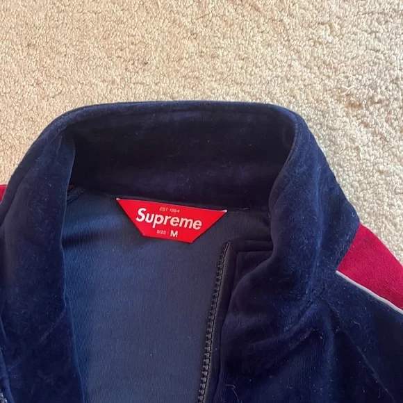 Supreme Velour Track Jacket (Navy/Maroon)